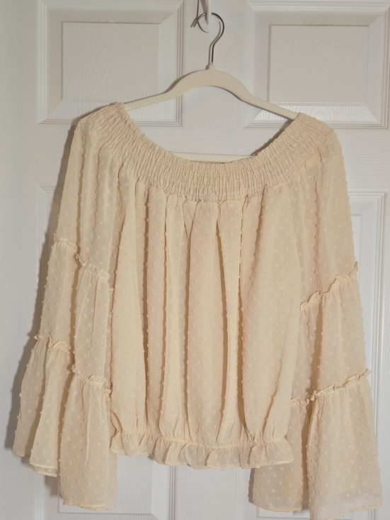 Wishlist Apparel Tops - Wishlist Apparel Cream Smocked Off-Shoulder Swiss Dot Blouse Size Large